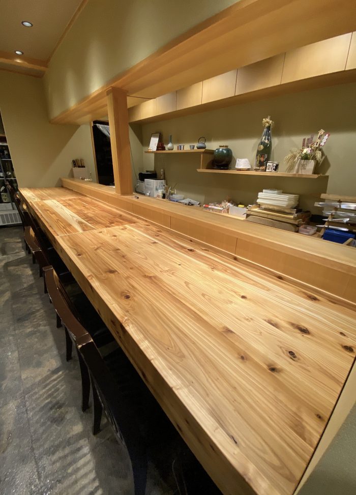 『割烹 阿吽』TOPpingカウンター天板／ウォルナットテーブル天板