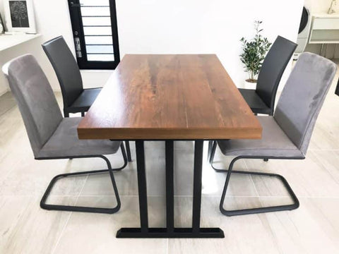 鉄格子×チーク材天板のダイニング＆センターテーブル